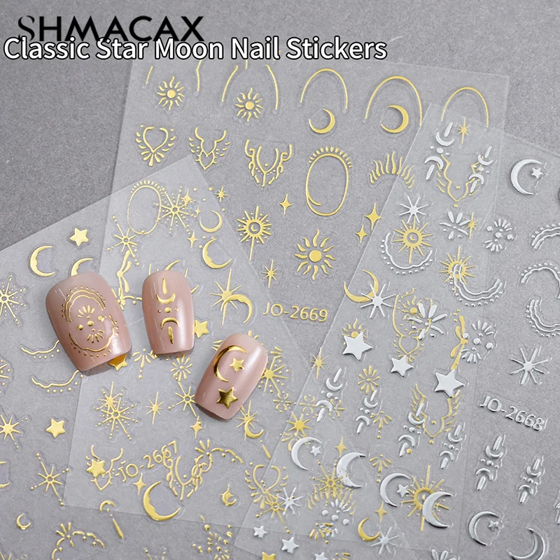 3D Gold Silber Stern/Sonne/Mond Bronzing Nail Art Aufkleber Laser Stile Nagel Aufkleber Selbstklebende Slider Für DIY Nägel Design Dekor