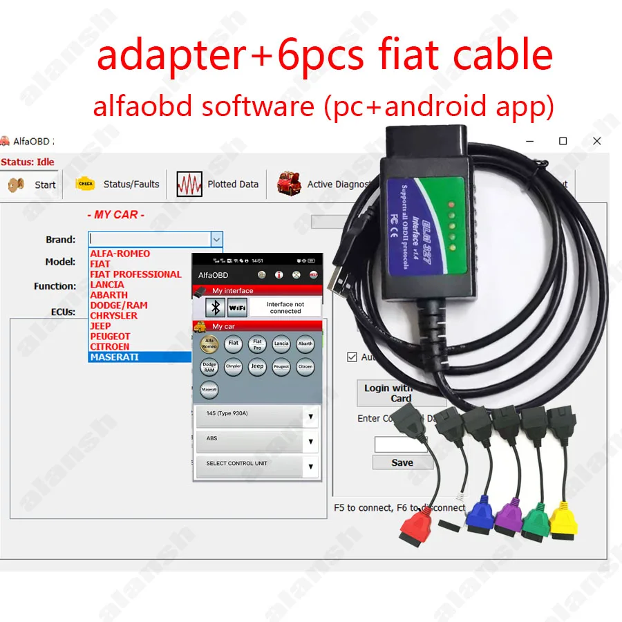 2026 AlfaOBD V2.5.6 USB327アダプター付き フィアット/アルファロメオ