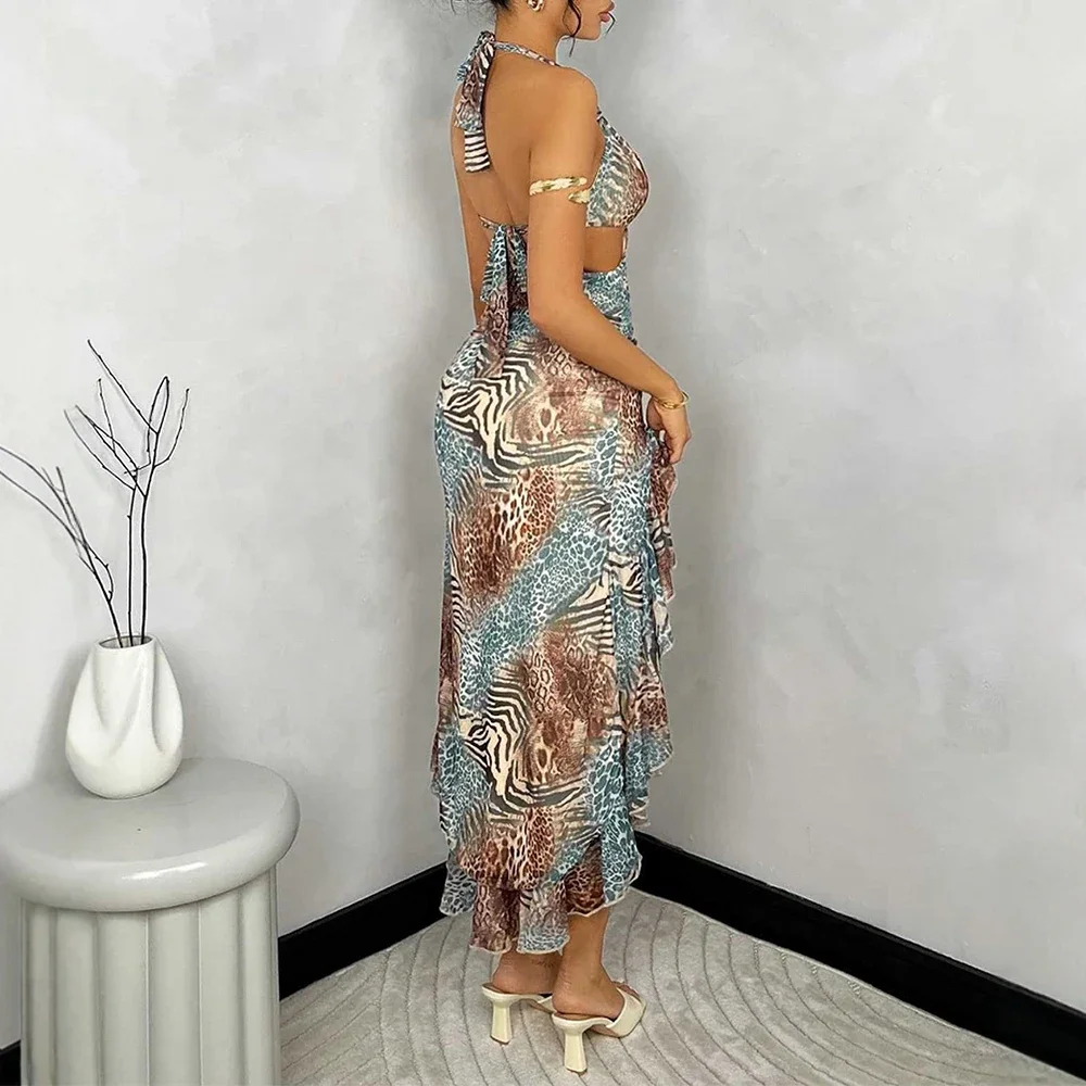 CPSYMYM Jurken Zomer Sexy Fatsoenlijke Uitgesneden Mouwloze Halter Hals Midi Strand Stijl Shift Jurken Voor Vrouwen