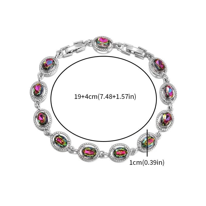 Exquisite Rainbow Multi-Color Oval Crystal Gemstone Bracelet for Women Fashion Glamor Party Banquet Jewelry Girls Gift