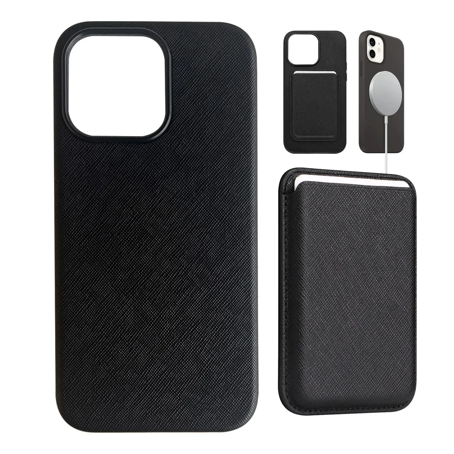 

Высококачественный деловой минималистичный кожаный чехол MagSafe из Saffiano Sle для IPhone, кошелек для карт, совместимый с IPhone 16, 15, 14, 13 Pro Max