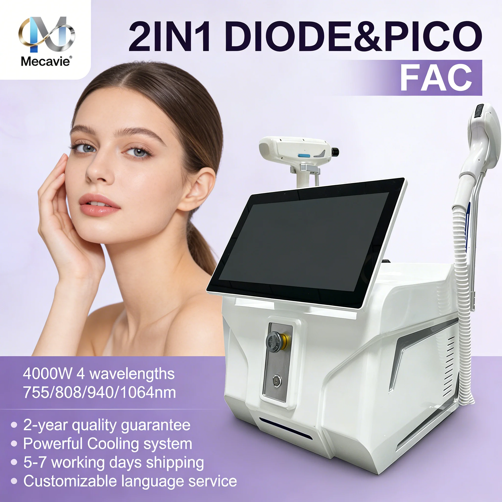 

Профессиональный лазерный аппарат для удаления волос 2-в-1 Soprano Diode Ice Titanium, 808 нм, 4 волны, 4000 Вт, пико-лазер, для постоянного удаления волос, CE, для женщин