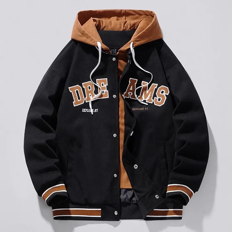 High Quality Varsity Baseball Uniform Jacket Men\'s Autumn New Trendy Brand All-match Student Hooded Jacket Plus Size Coats Women