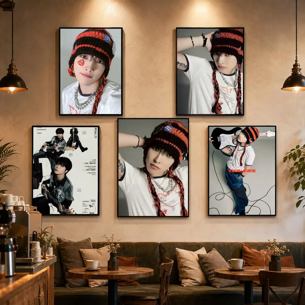 Korean Singer H-Hongjoong Poster Self-adhesive Art Waterproof Paper Sticker Coffee House Bar Dorm Room Wall Decor