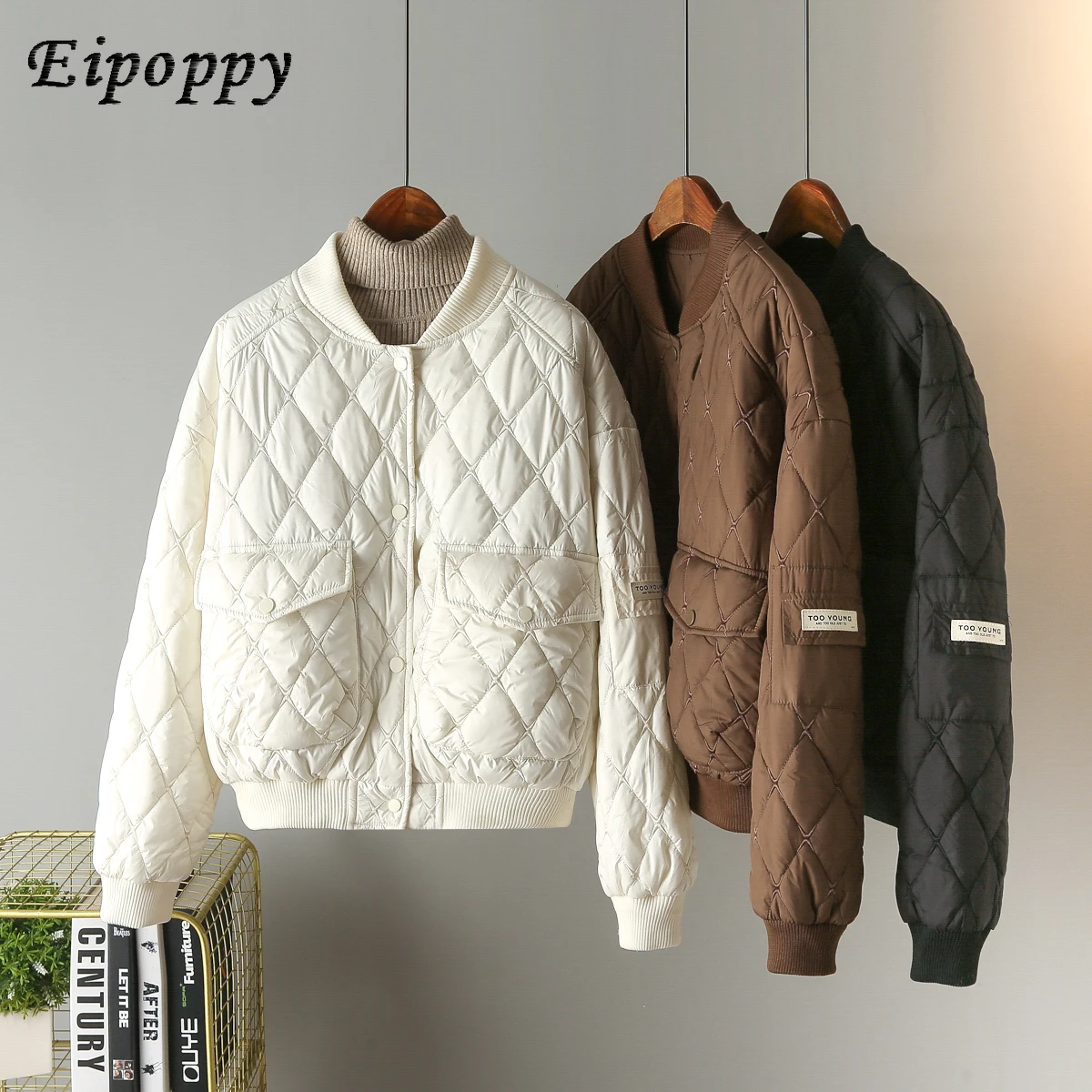 Short Lightweight Embroidered Cotton-Padded Coat Autumn and Winter New Korean Style Rhombus Cotton-Padded Coat