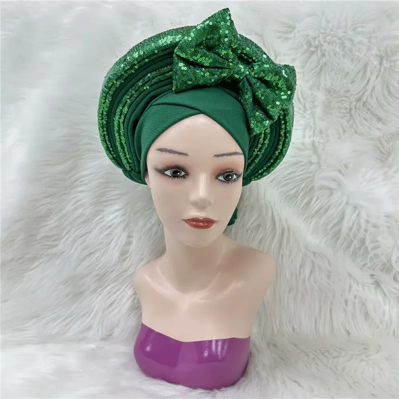 Nigerian gel headgear, with stone bead, already made auto, turban, afro aso ebi gel aso oke, wide brim headgear 18L1072202