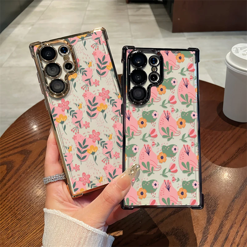 Flowers Pattern Phone Case For Samsung Galaxy A73 A53 A33 5G A23 4G A13 A54 A34 A24 A14 Shockproof Clear Plating Bumper Hoesje
