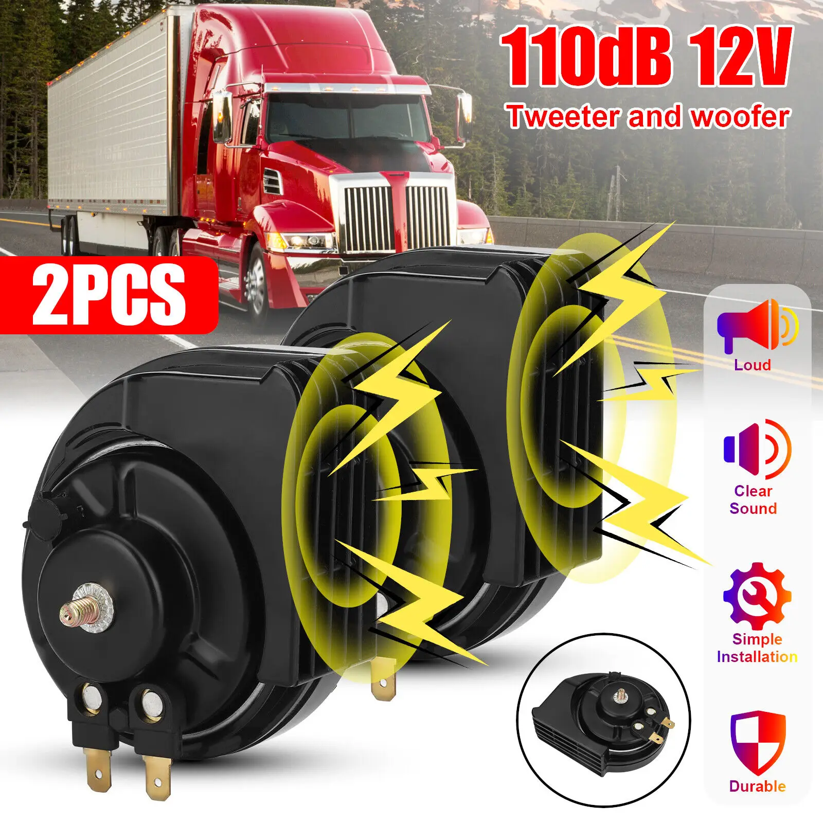 

2X 12V 110DB Super Loud Train Horn Waterproof for Motorcycle Car Truck SUV Boat