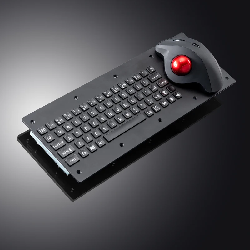 Panel Mount Metal Industrial Keyboard with Ergonomic Trackball Mouse IP65 Protection USB Interface for Marine Applications