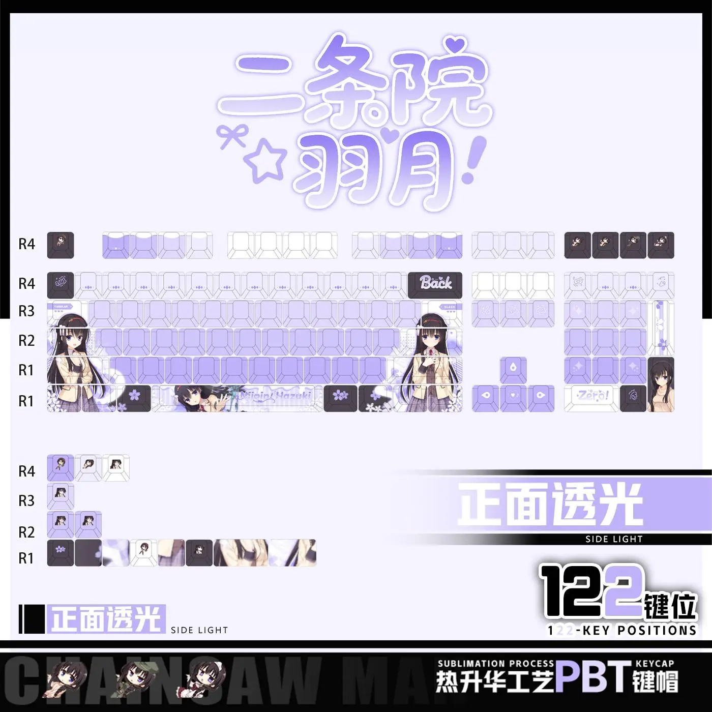 122 Keys RIDDLEJOKER Custom Keycaps Anime Chreey PBT Transparent Key Caps for Made68 Mad68 Wooting 60 Mechanical Keyboard