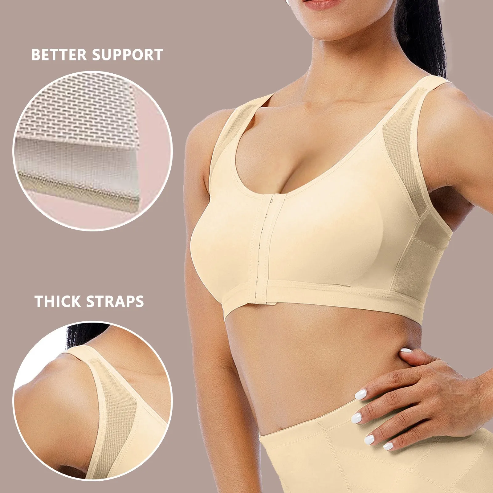 

Front Closure Bras for Women Close Breast Augmentation Bra Wireless Post Surgery Bra Surgical Bra Compression Sports Bra