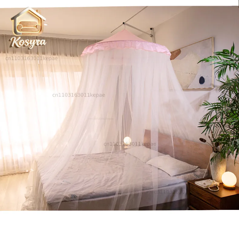 Mosquito Net, Antibacterial Home New Bedroom Children's Dustproof Dome Hanging Bed Curtain with Stand Princess Style Bed Curtain