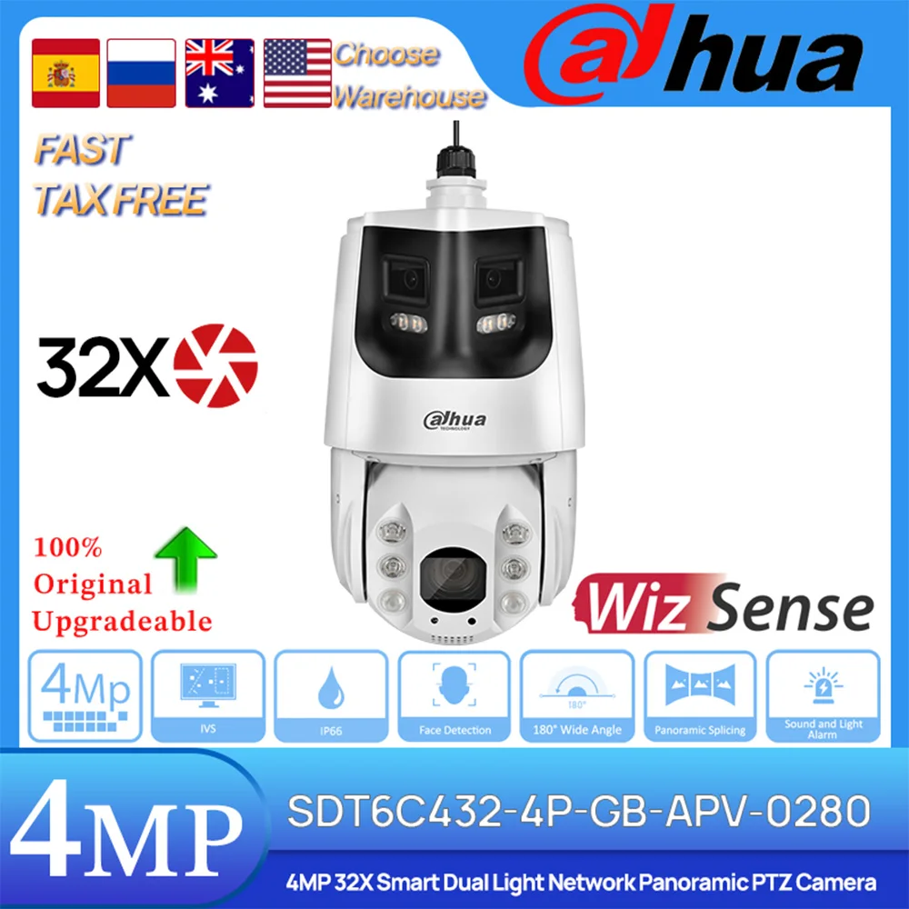 

Dahua Original SDT6C432-4P-GB-APV-0280 4MP 32X Smart Dual Light Network Panoramic PTZ Camera Auto-tracking Active Deterrence IVS