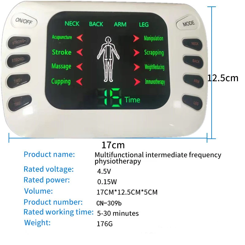 Bxa-309b estimulador muscular elétrico, terapia de acupuntura, dezenas, ems, 8 modos, máquina de fisioterapia meridiana, massageador