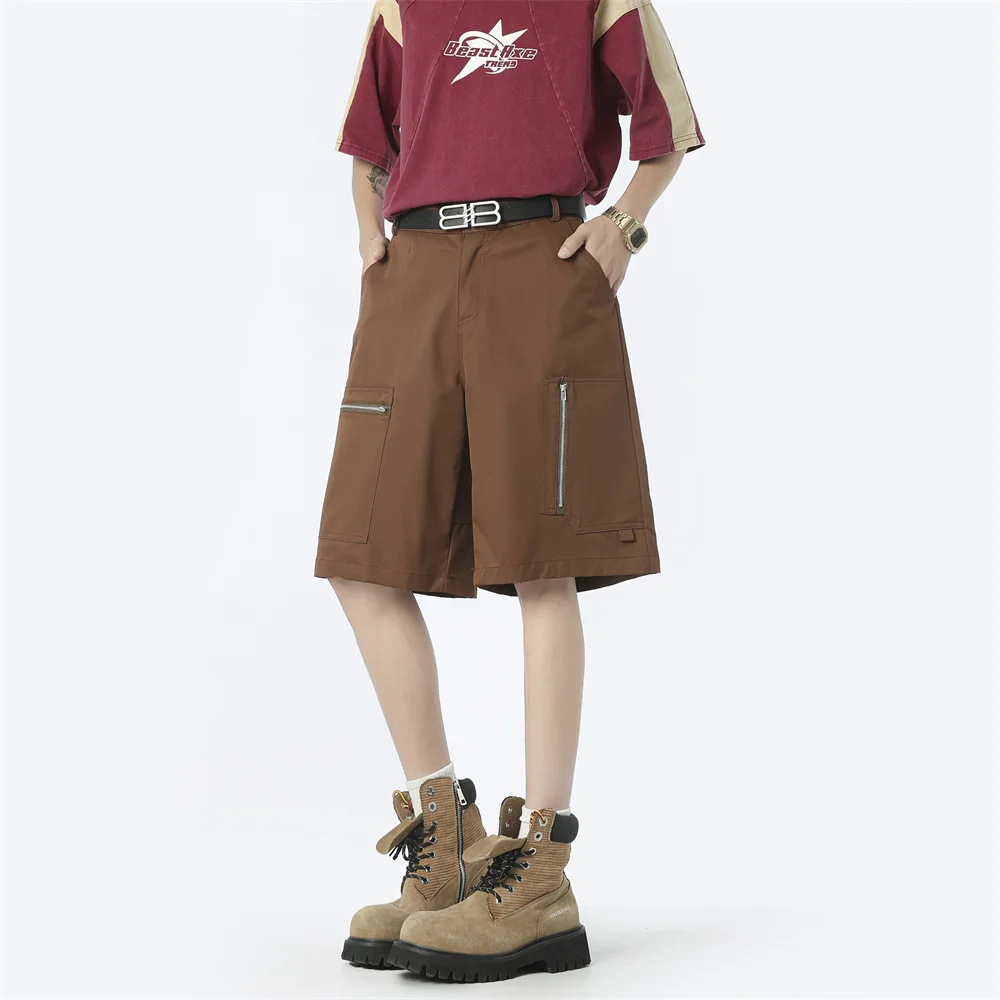 

Новые летние рабочие шорты с несколькими карманами, свободные прямые брюки с отделкой на молнии в британском стиле, быстросохнущие пляжные брюки