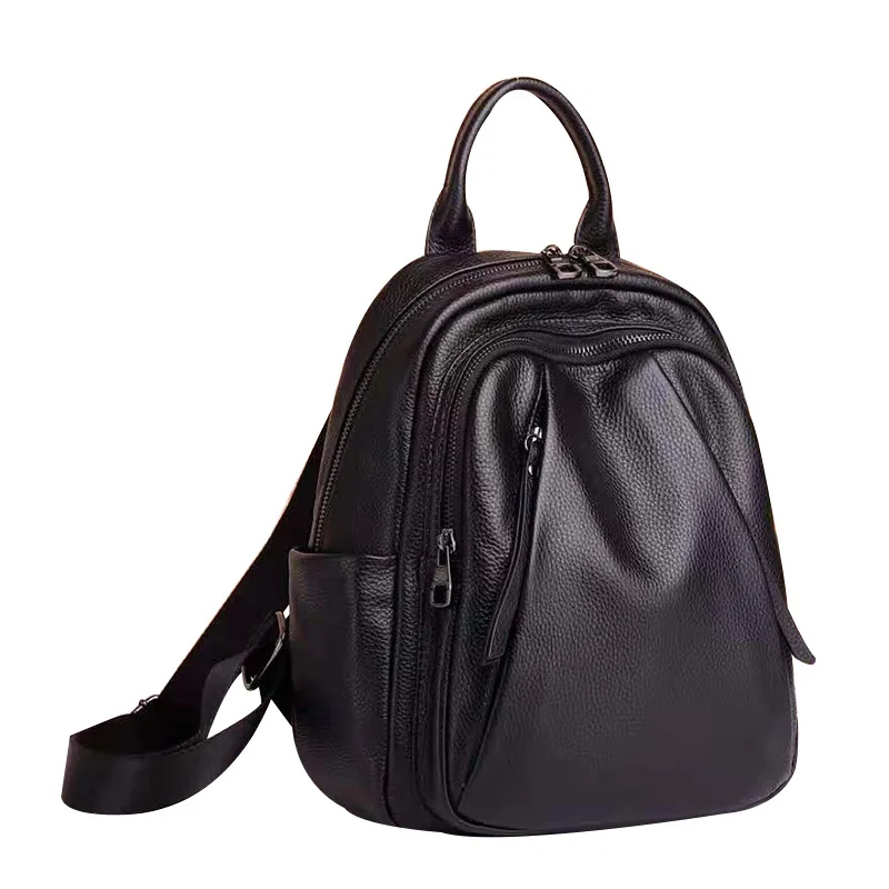 I migliori zaini da donna in vera pelle di mucca borsa classica nera multi-tasca piccola spalla zaino pendolare ragazze zaini in pelle