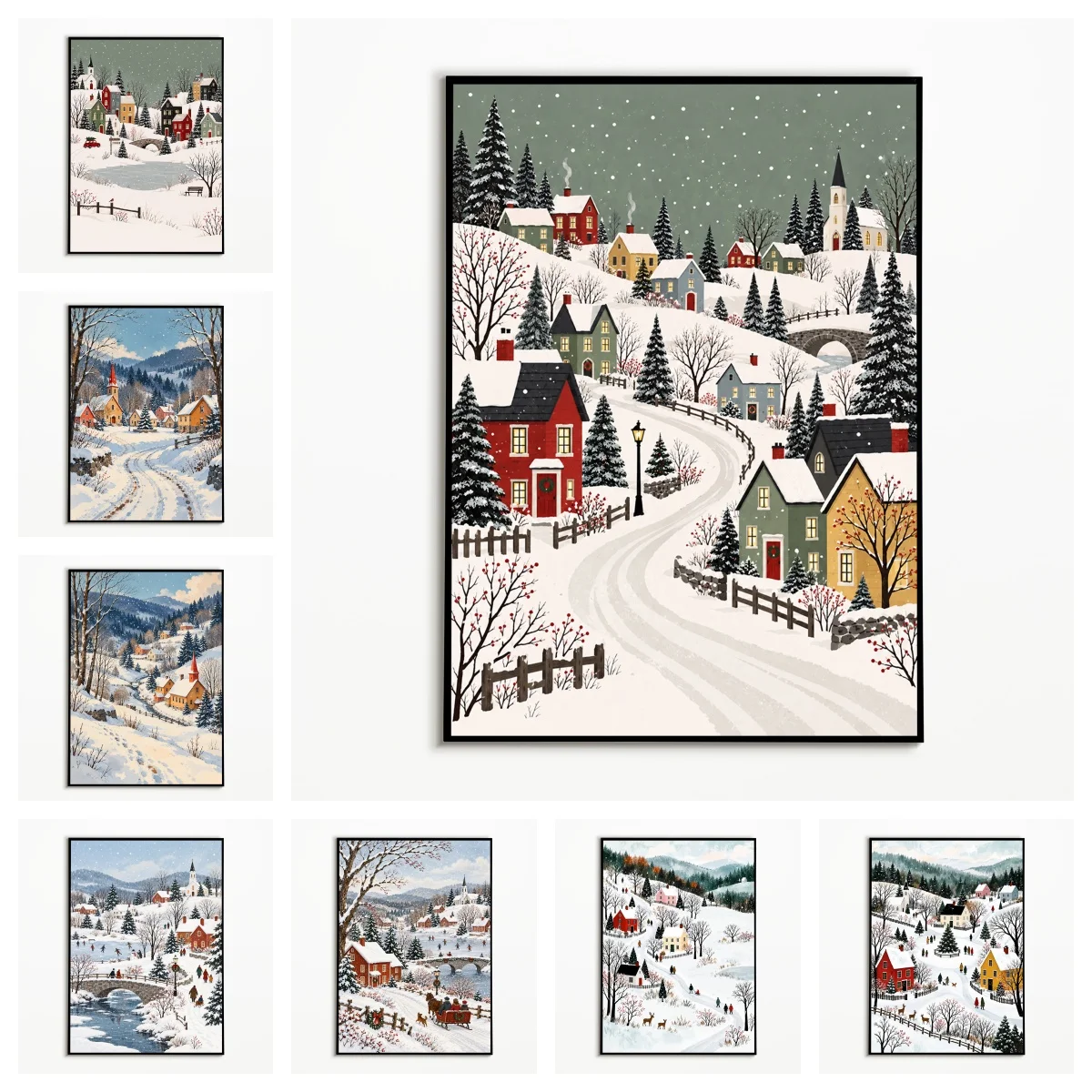 1PC,Vintage Wall Art Christmas Snowy Village Poster Winter Canvas Painting Home Office Decor Room Wall Decor Gallery Wall Prints