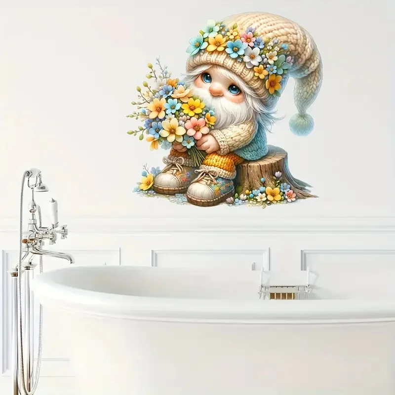 Elf Holding Flowers Toilet Stickers Decoration for Living Room, Bedroom, and Home Decor Flowers Wall Decals Self-Adhesive