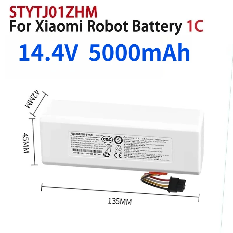 Original 14.4V 5000mAh Robot Vacuum Cleaner 1C Battery for Xiaomi Mijia 1C STYTJ01ZHM Robot Vacuum Mop Cleaner 18650 Batteries