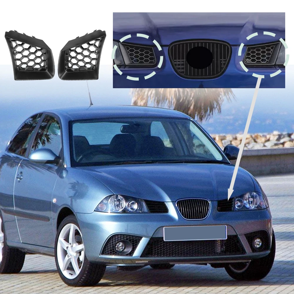 2Pcs Black Front Bumper Grille Cover Mesh Honeycomb Grill for Seat Ibiza Cordoba 6L 2002 2003 2004 2005 2006 2007 2008 2009