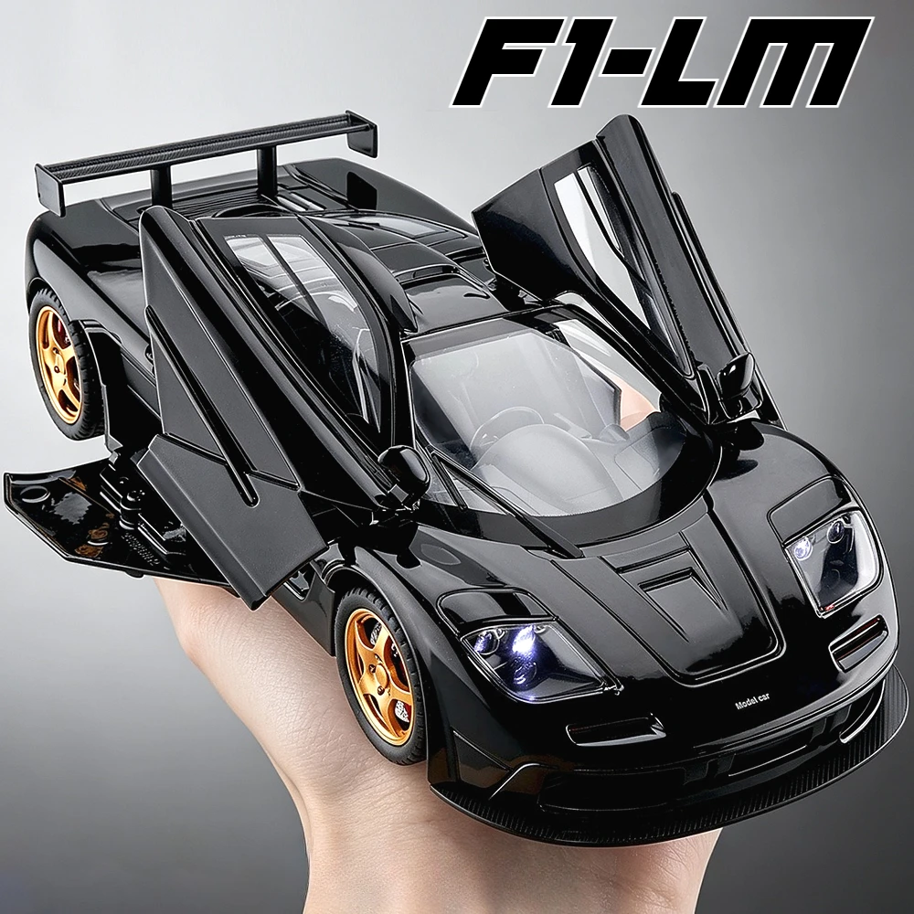 Modèle de voiture de sport F1-LM P1 à l'échelle 1:24, jouet en métal moulé sous pression, portes ouvrables, effets sonores et lumineux, modèles miniatures de supercars pour l'éveil des enfants