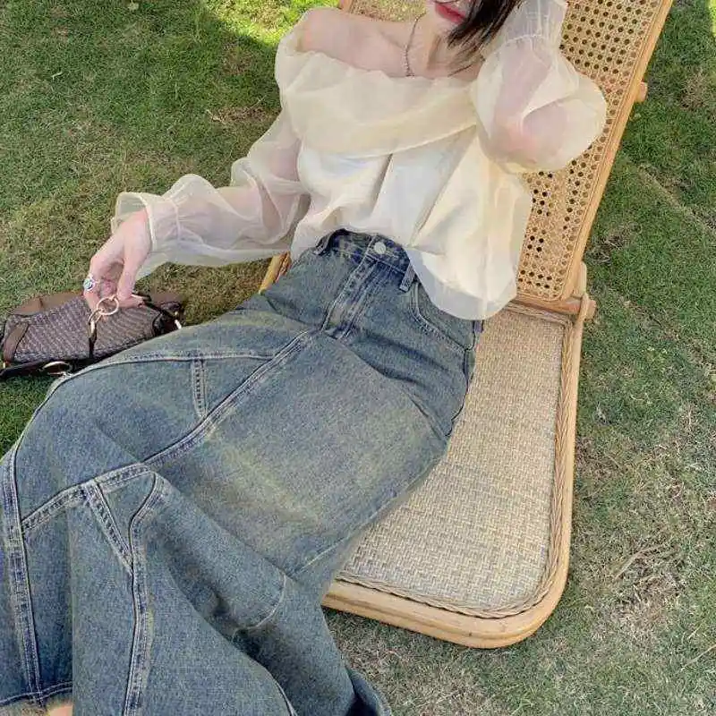 

French Temperament One-oulder irt for Women Summer Knot Rigid Straight Cotton Long Sve Warmth Outerwear