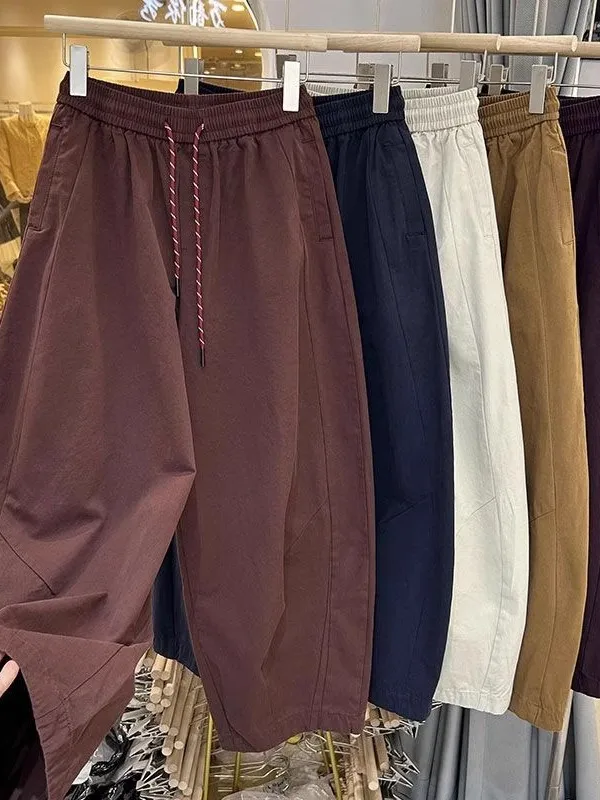 

plus Size Korean Sle Casual Wide Leg Pants Men's Loose Fit Nine Points Banana Pants Spring Autumn Vintage ex Trousers