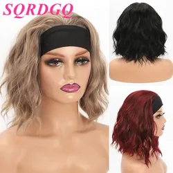 SQRDGQ Bob Headband Wigs Synthetic Hair Wigs For Women Natural Wave Blonde/99J/Black Wig Female Short Wig Heat Resistant Fiber