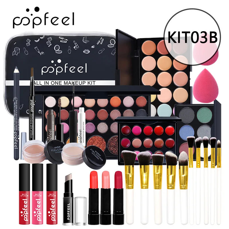 Popfeel conjunto completo de maquiagem leve caixa de presente conjunto de maquiagem para iniciantes do sexo feminino combinação de maquiagem inclui sobrancelha delineador sombra