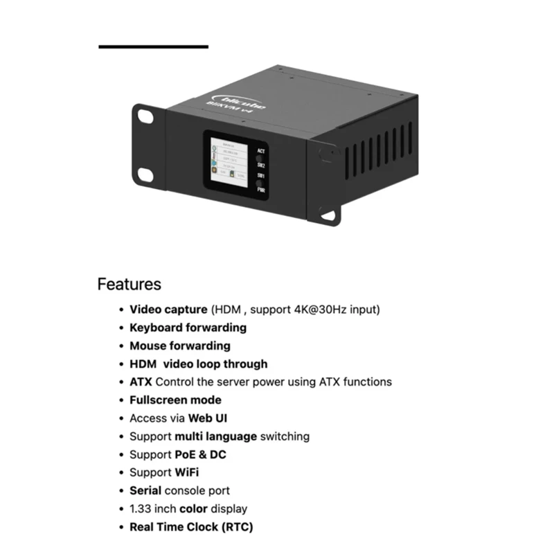 Blikvm V4 Allwinner H313 Soc KVM Over IP Poe -Comaptible Video Loop Through Pikvm RTC Video Capture Plug And Play