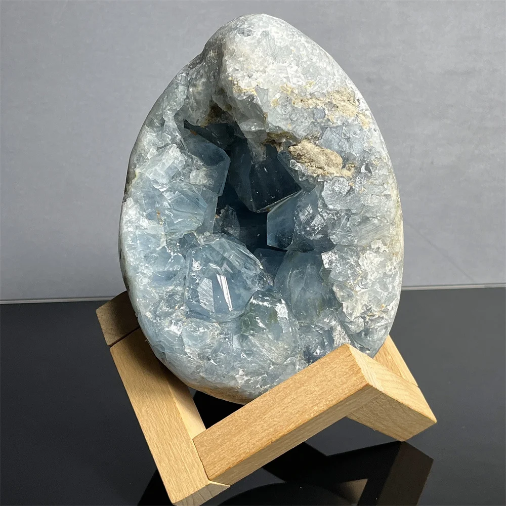 

Crystal Natural Celesite Egg Specimen Raw Cluster Blue Stone Quartz Reiki Mineral Spiritual Reiki Home Decoration Stand