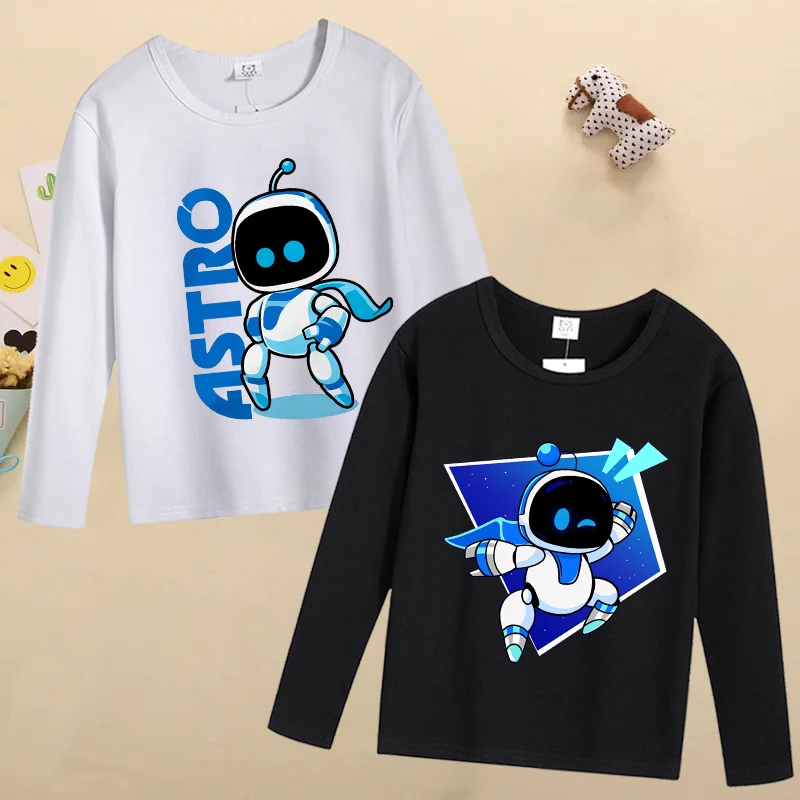 Astro Bot Kids Long-sleeved Tops Cute Cartoon Figure Printed T-shirt Boys Fashion Casual T-shirt Autumn Children\'s Clothing