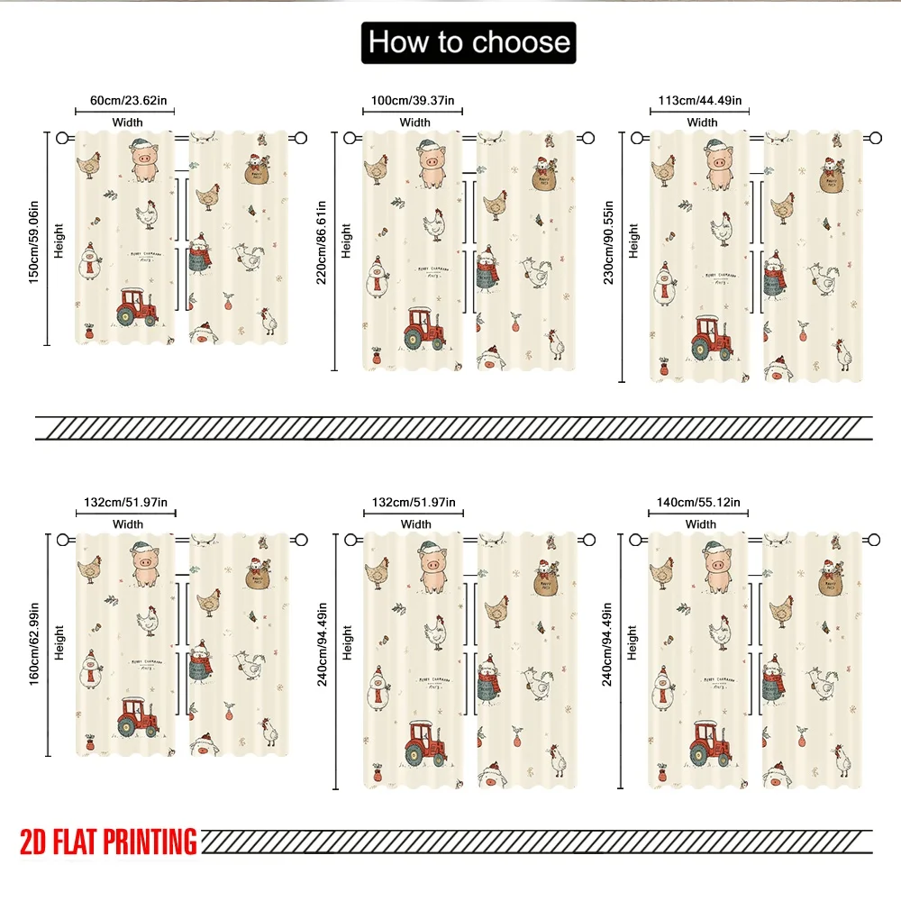 2 قطعة 2D الطباعة المسطحة عيد ميلاد سعيد ستائر الحفلات لطيف عيد الميلاد الحيوانات جرار الرقمية المطبوعة البوليستر الستائر عيد ميلاد #3