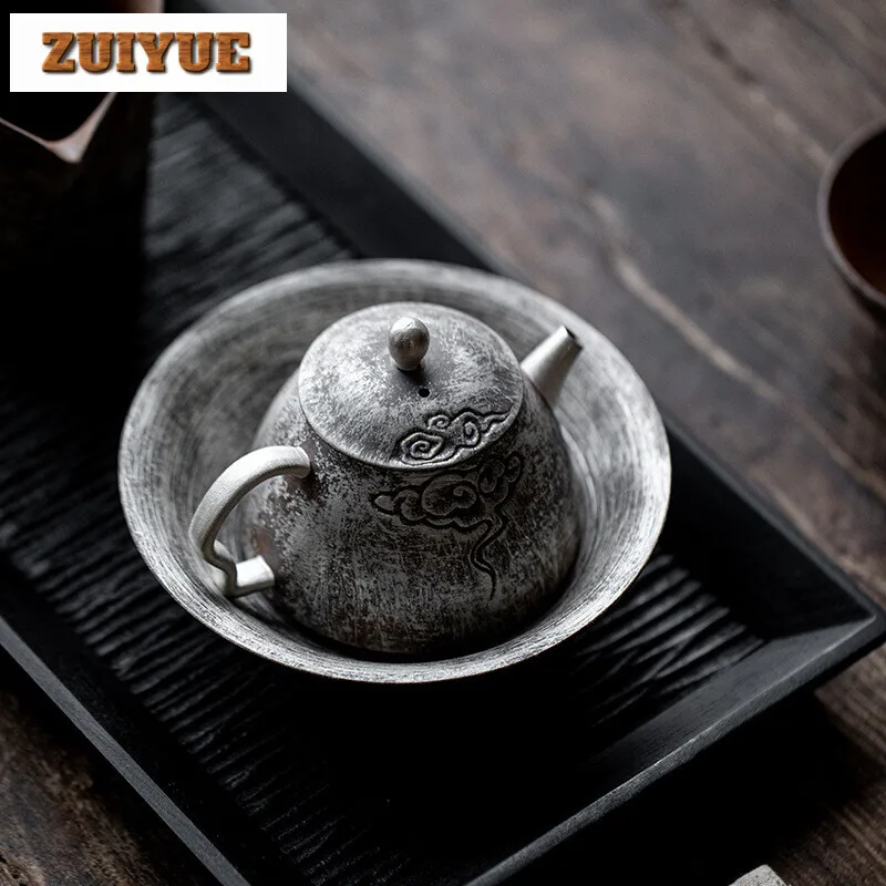 Old Rock Mud Gilded Silver Handmade Teapot Holder Household Magnolia Water Storage Antique Dry Brew Table Tea Tray Cafes Gifts