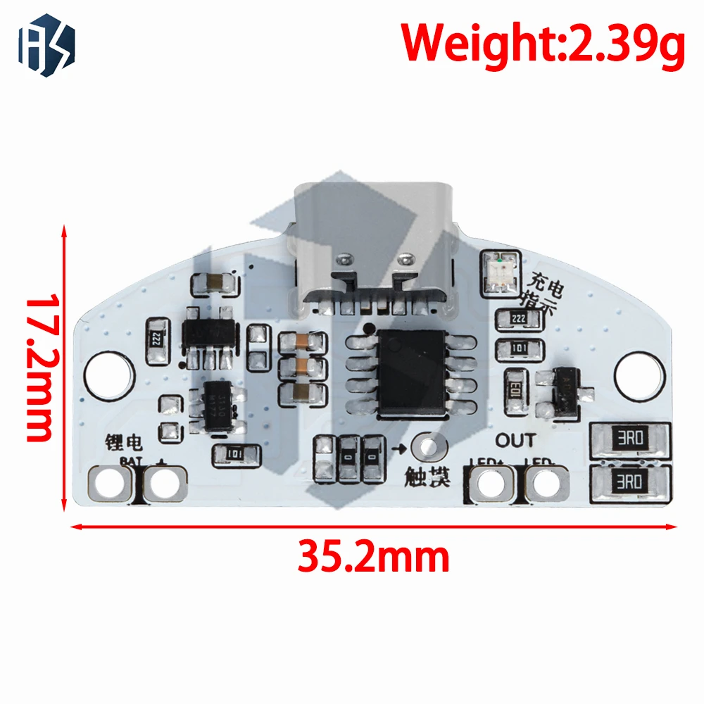 Płytka drukowana lampy stołowej typu C. Ładowanie przez USB, trzybiegowe, bezstopniowe przyciemnianie, dotykowy moduł sterujący małą lampką nocną