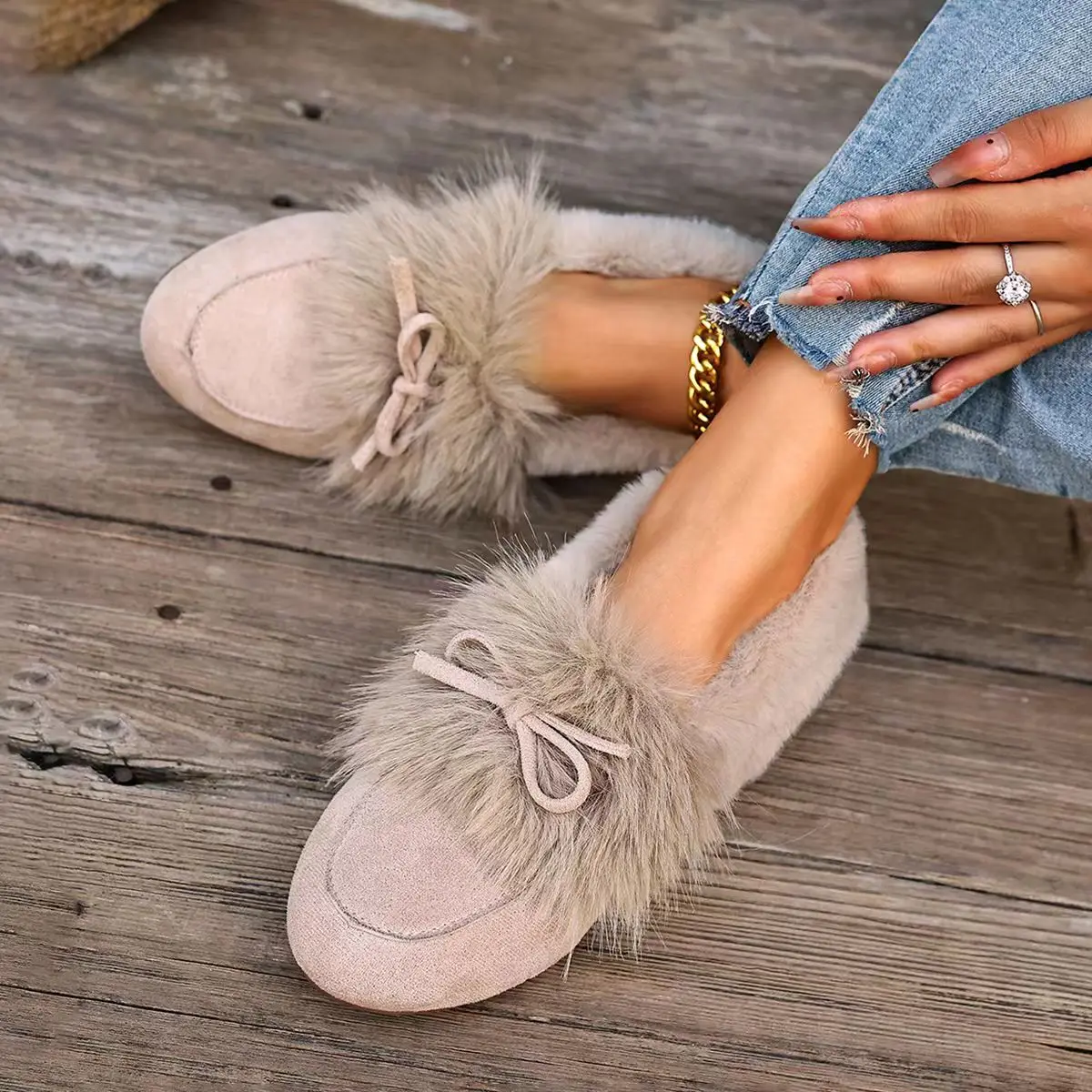 

Женские зимние ботинки, новинка 2024, повседневные ботильоны для дома и улицы, женские удобные мягкие нескользящие туфли на плоской подошве, осенне-зимние лоферы