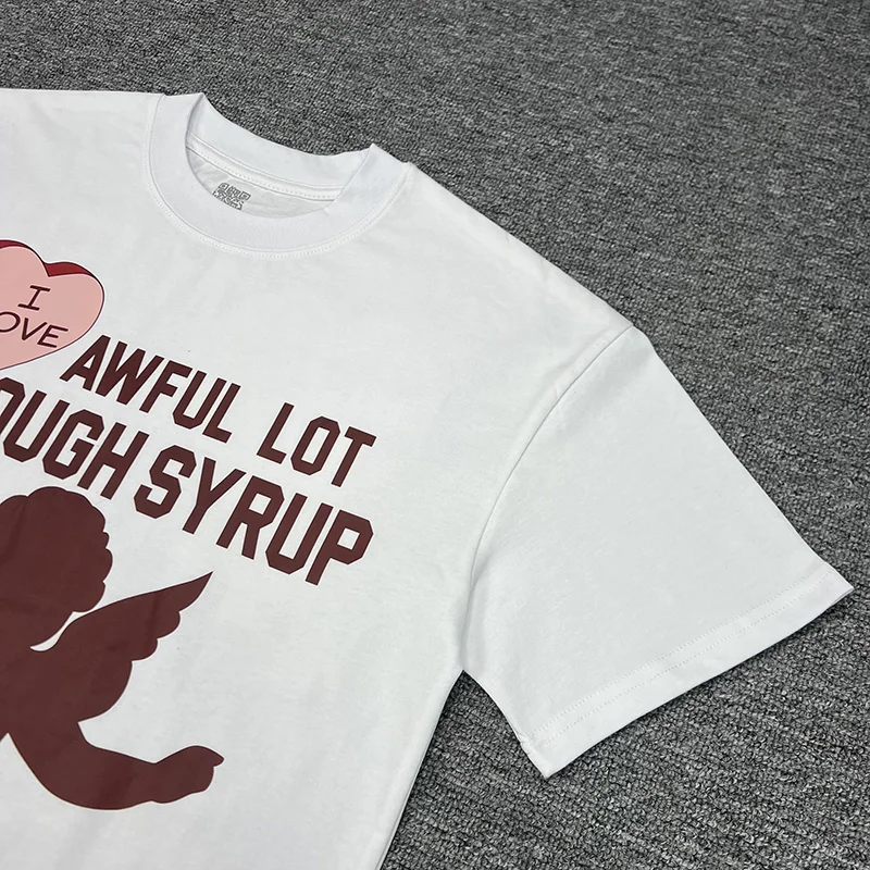 

Мужская и женская футболка унисекс, повседневная свободная футболка с сиропом, футболка высшего качества из хлопка с принтом ангела, футболка с бирками