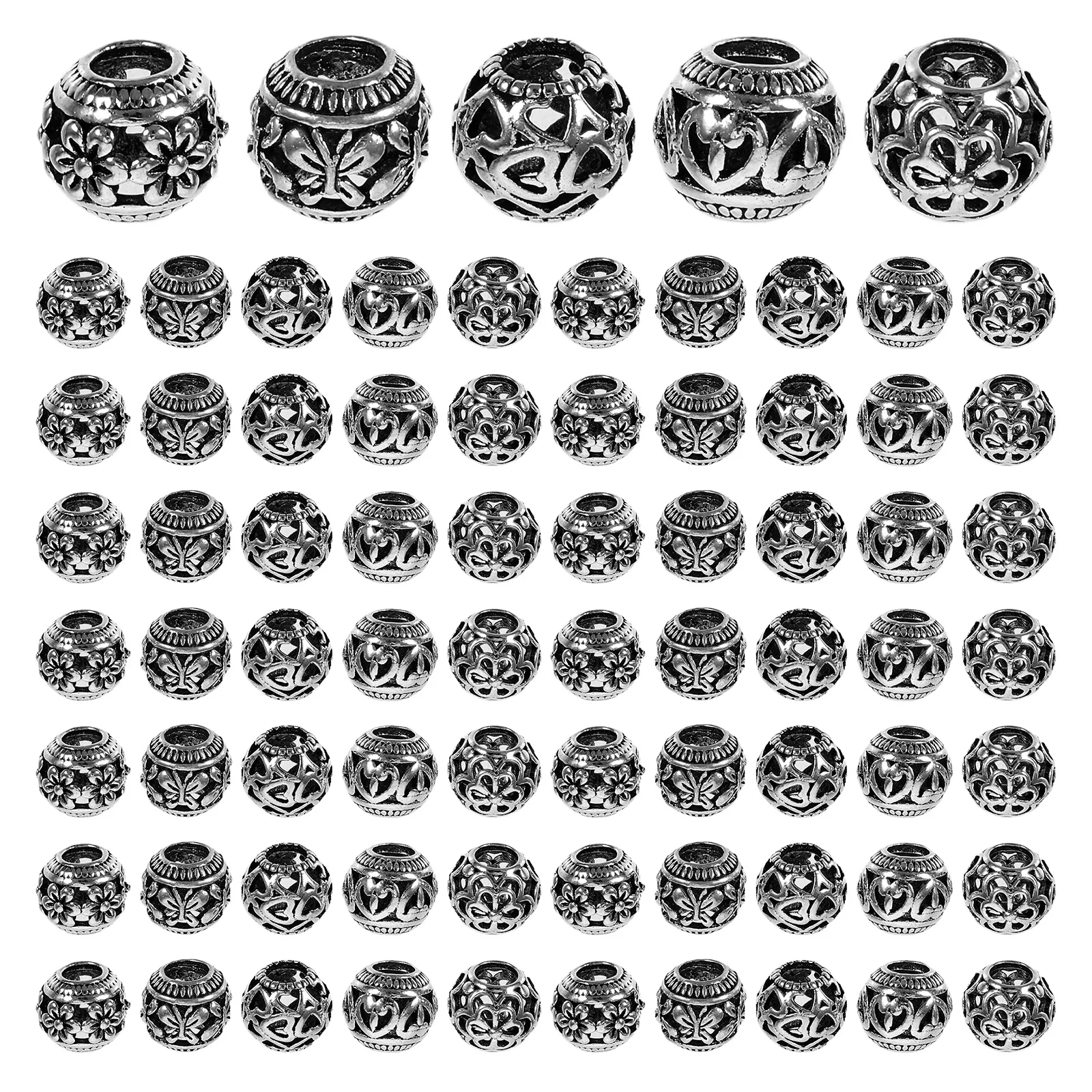 

100pcs Metal Spacer Large Hole Hollow Round Beads For Jewelry Making Diy Bracelets Necklaces Alloy Craft Beads