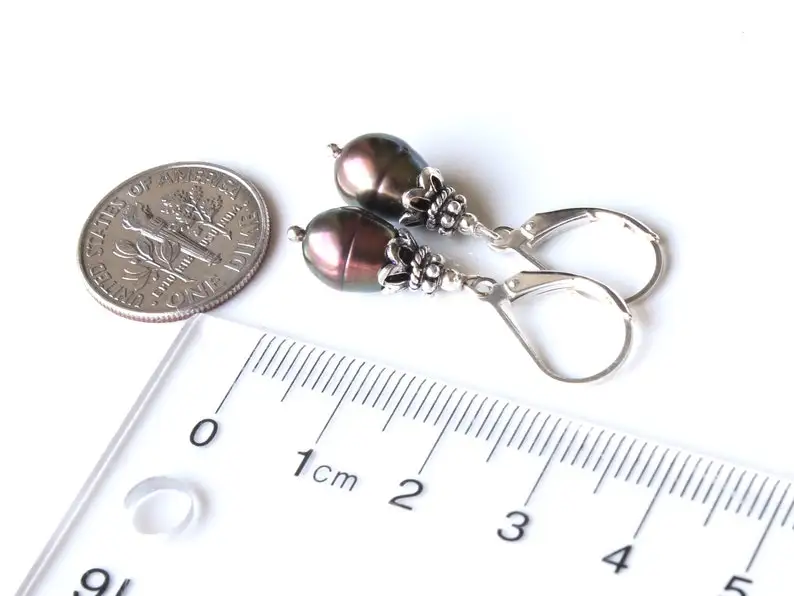 Peacock Pearls Sterling Silver Earrings classic dainty dangle drops boho chic everyday June birthstone birthday gift for her mom image 6