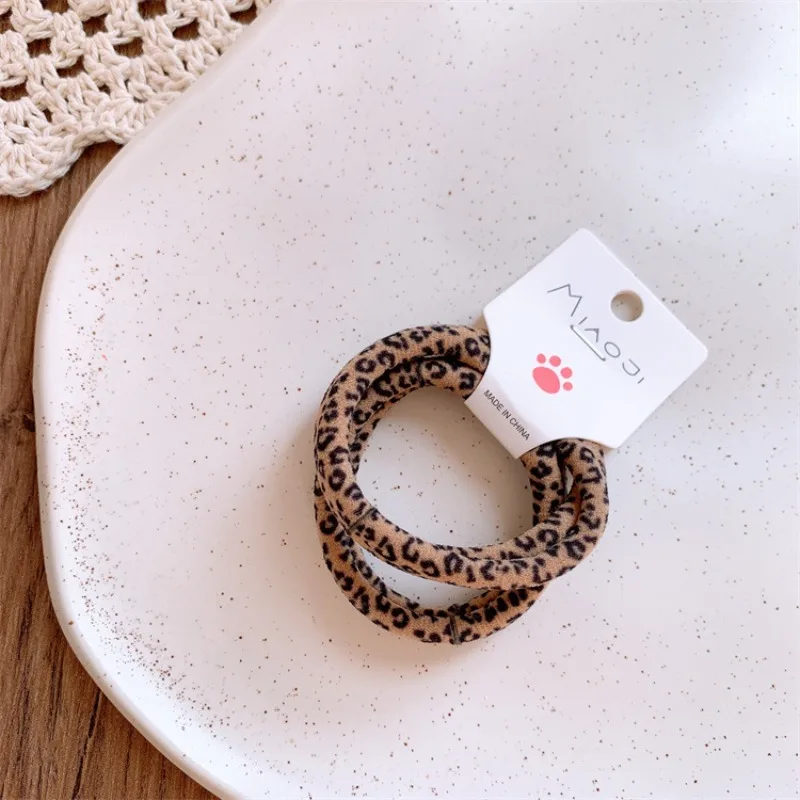 Korean Style Kids Leopard Print High Ponytail Hair Ties for Teen Girls Basic No Damage Elastic Bands Soft Daily Hair Accessories