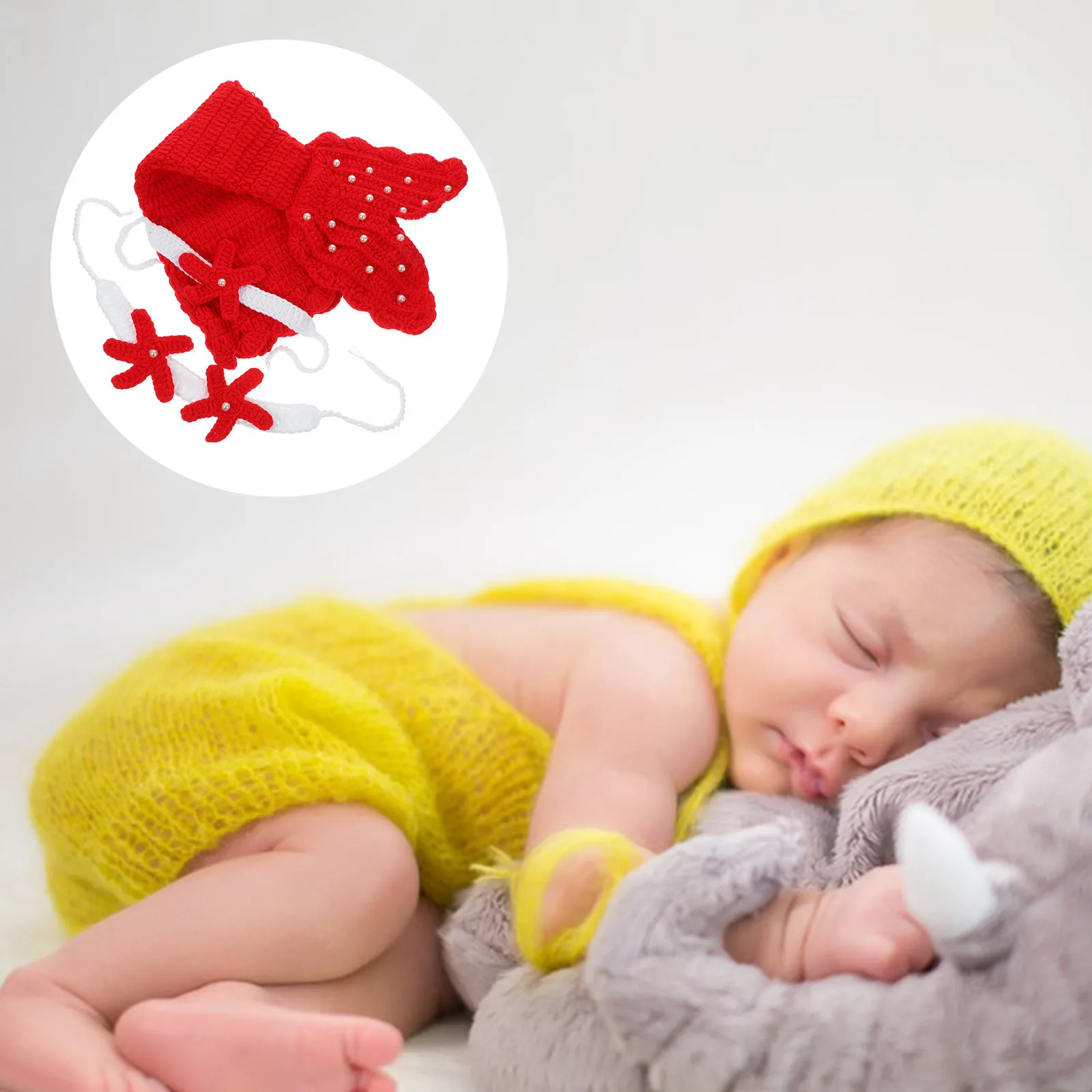 

1Set Baby Suits Red Mermaid Tail Crochet Knitting Costume Infant Newborn Photography Props Durable Baby Cosplay Outfit