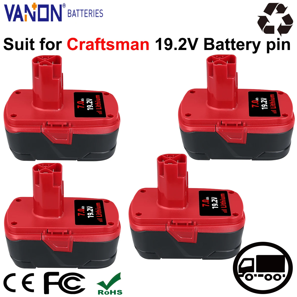 

VANON 1/2/4pack C3 19.2V 5.0Ah Lithium Battery Replace for Craftsman 1323903 130211004 11375 11045 315.115410/11485 Battery pin