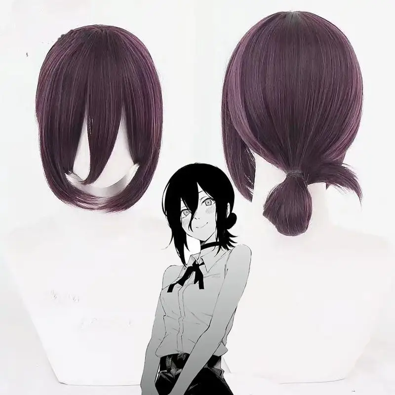 Fioletowo-czarna, mieszana, odporna na ciepło peruka do cosplayu dla Reze |   Symulacja skóry głowy i puszysty, warstwowy styl z Chainsaw Man