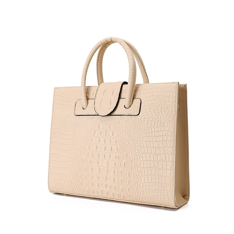 

Nesitu New Black Grey Red Purple Blue Crocodile Skin Pattern Split Leather A4 Women's Handbag Tote Shoulder Messenger Bag M1009