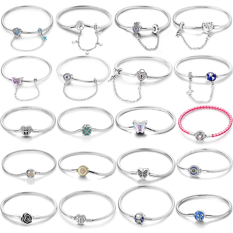 

Bracelet 925 Sterling Silver Original 17-20CM Stars Moon Airplane Globe Zircon Bracelets Wear DIY Charms Beads Fine Jewelry Gift