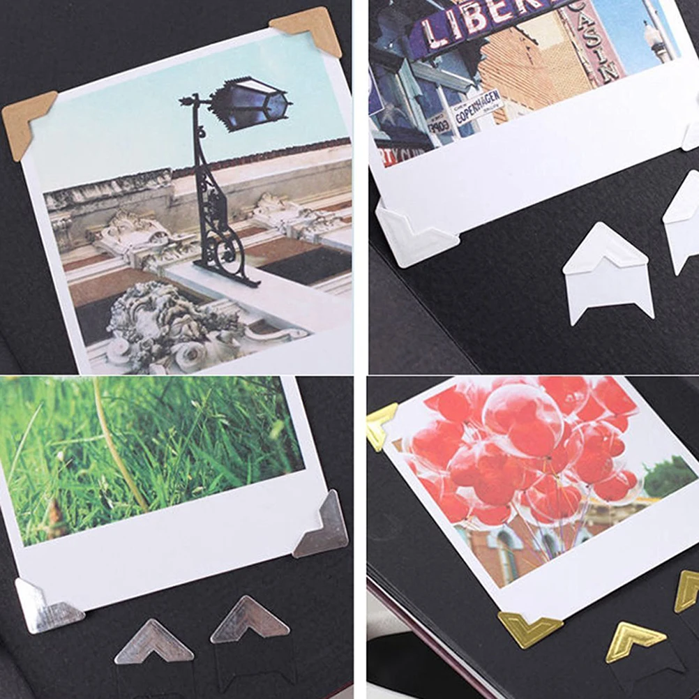 

5Pcs Kraft Paper Photo Corner Stickers Self-Adhesive Lightweight Portable Album Protector Flash Gold Paper Photo Corner