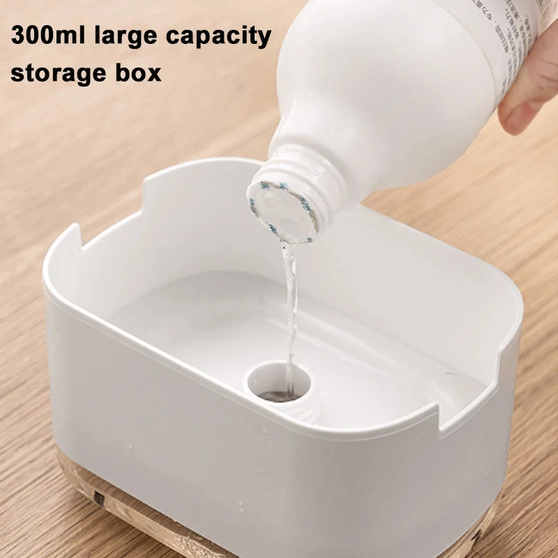 300ML Hand Press Liquid Dispenser Cleaner Container Hand Soap Pump Detergent Sponge Press Box Liquid Dispenser Kitchen Tools