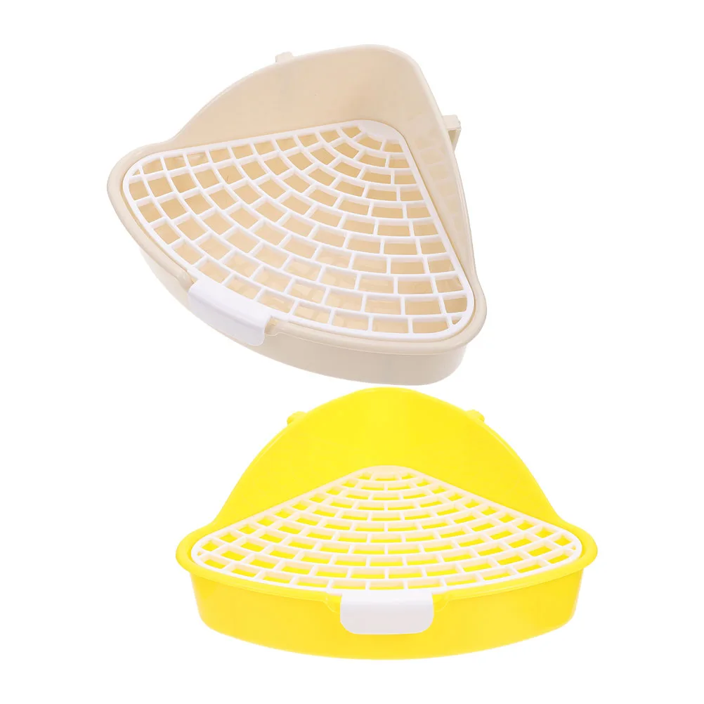 กระบะทรายสัตว์เลี้ยงขนาดเล็ก 2 ชิ้น พร้อมฐานตาข่ายป้องกันการรั่วซึม ทำความสะอาดง่าย สำหรับกระต่าย แฮมสเตอร์ ชินชิลล่า ฟีเร็ต ฝึกขับถ่าย