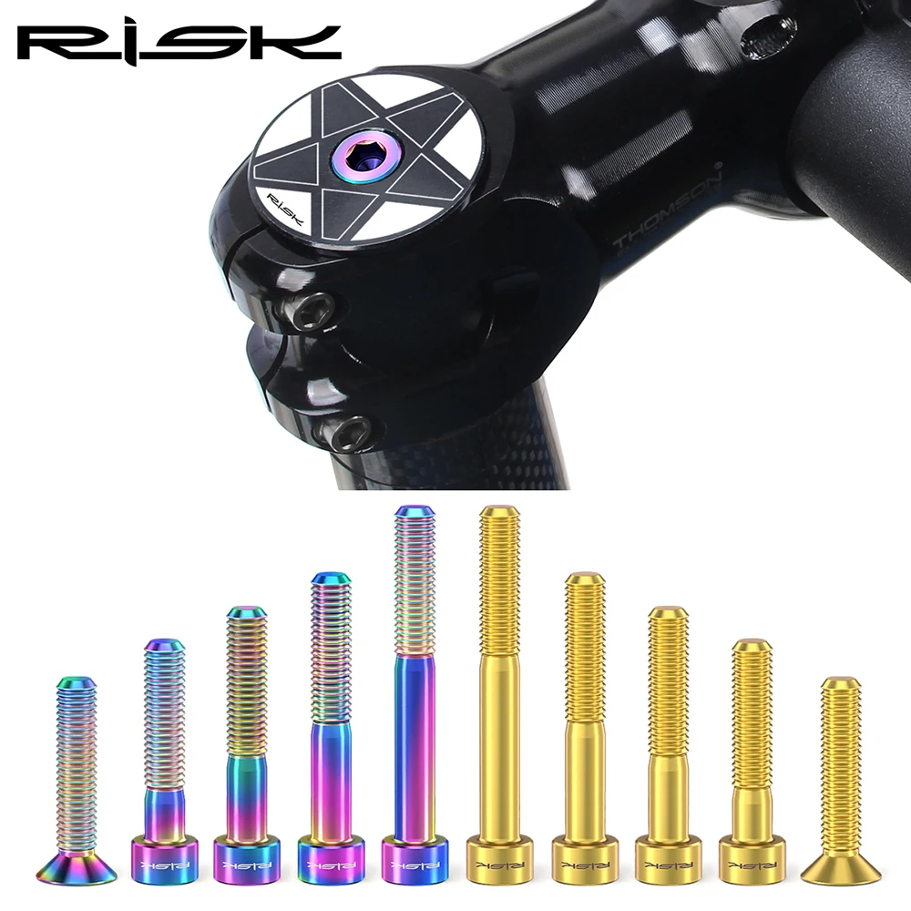 RISK Titanium Bolts M6 x 30 35 40 50mm Allen Key MTB Road Bike Taper Head Screw Bicycle Headset Cap Fixing Bolts Rainbow Gold