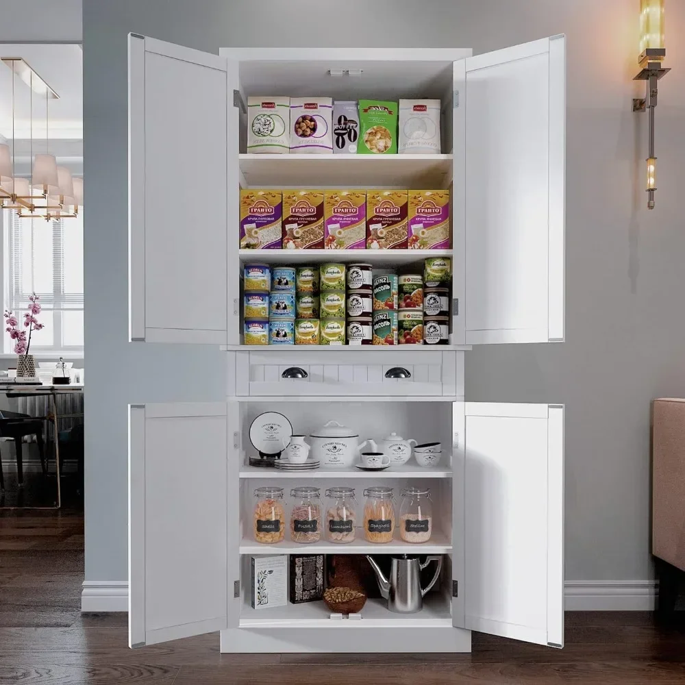 

Kitchen Pantry Storage Cabinet with Drawer and Adjustable Shelves, Bathroom or Hallway, Kitchen Cabinets, Living Room